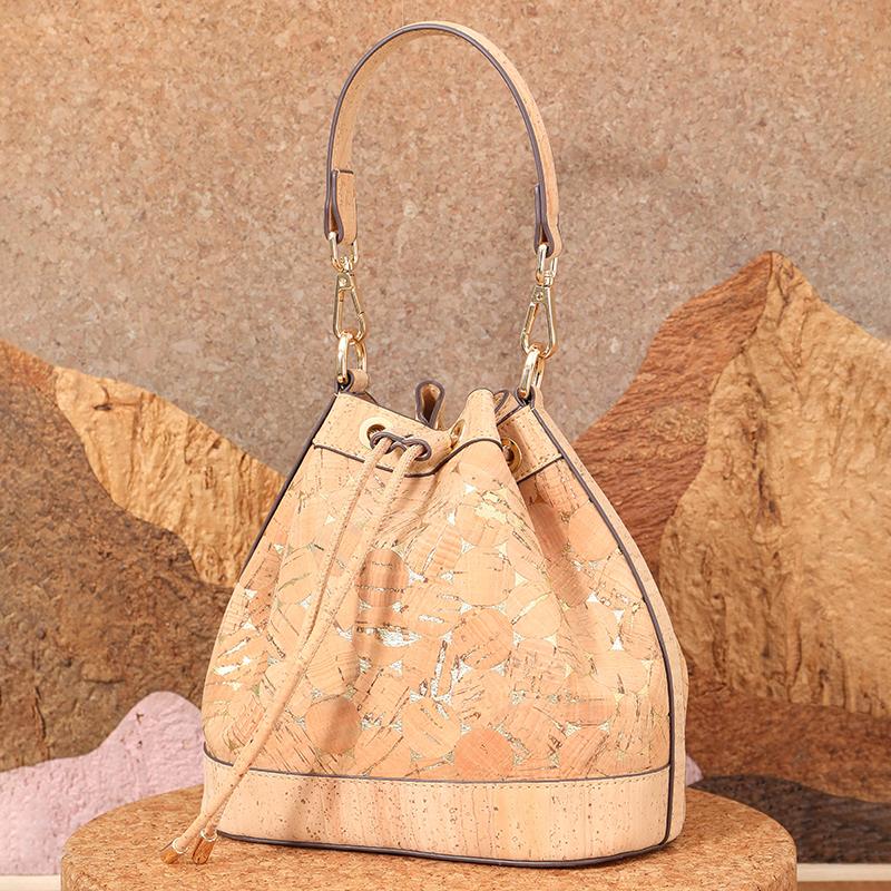 Retro Texture Cork Drawstring Bucket Bag